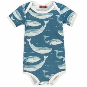 Milkbarn Kids Short Sleeve Bamboo Onesie Whales